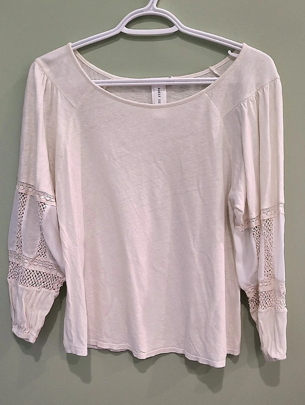 Guest Editor by Anthropologie Lace Sleeve Top in Cream
